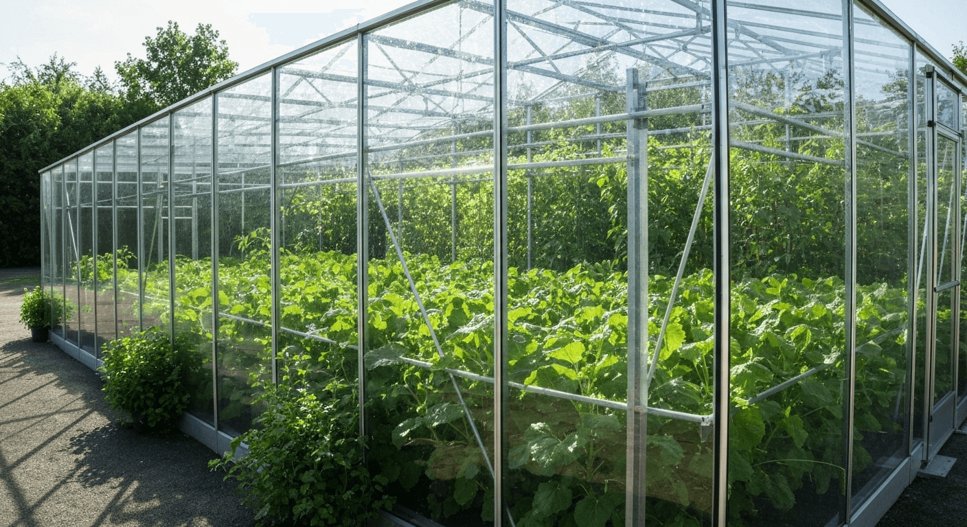 greenhouse glass panels outdoors