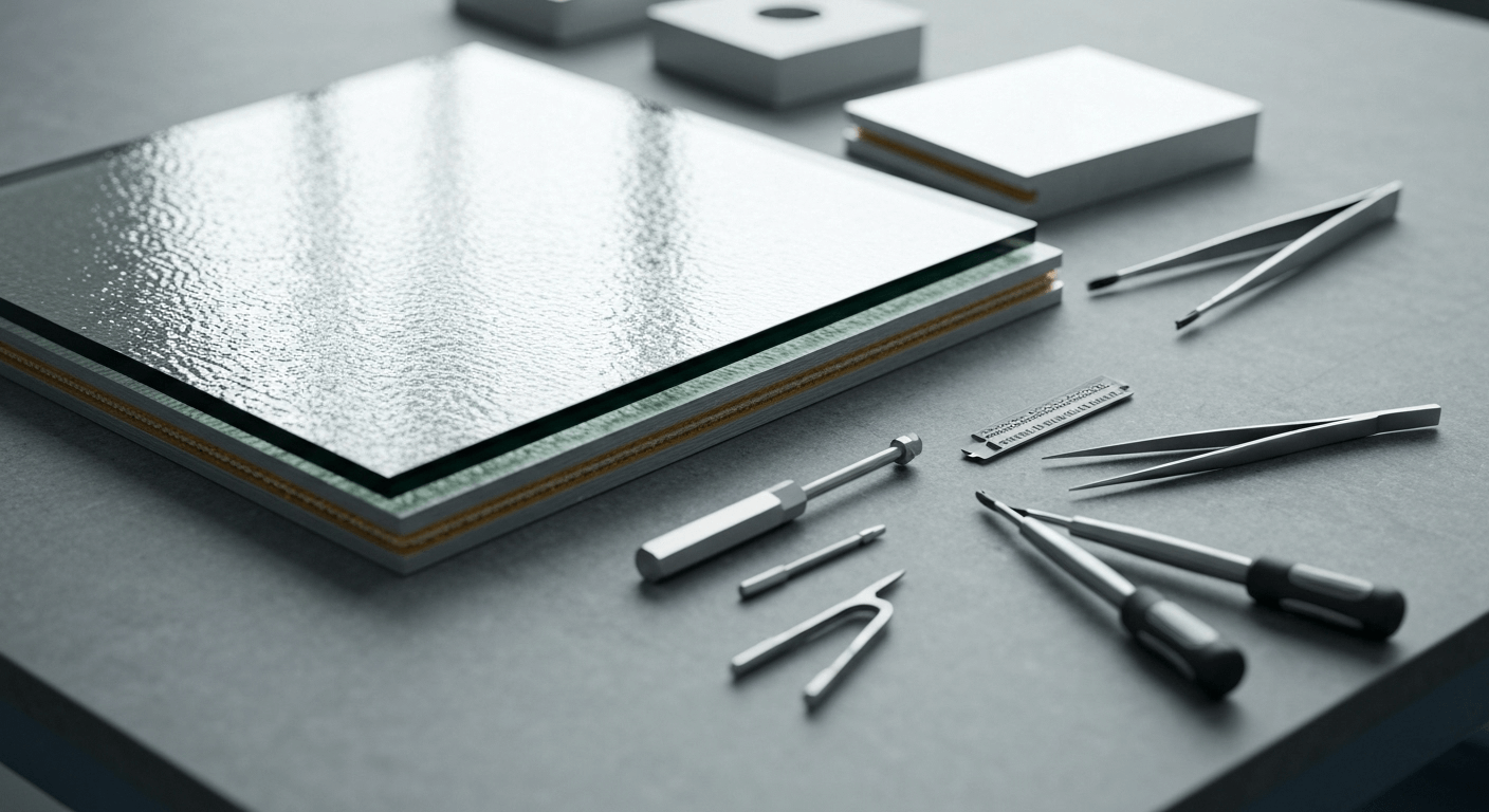 IGU components on assembly table