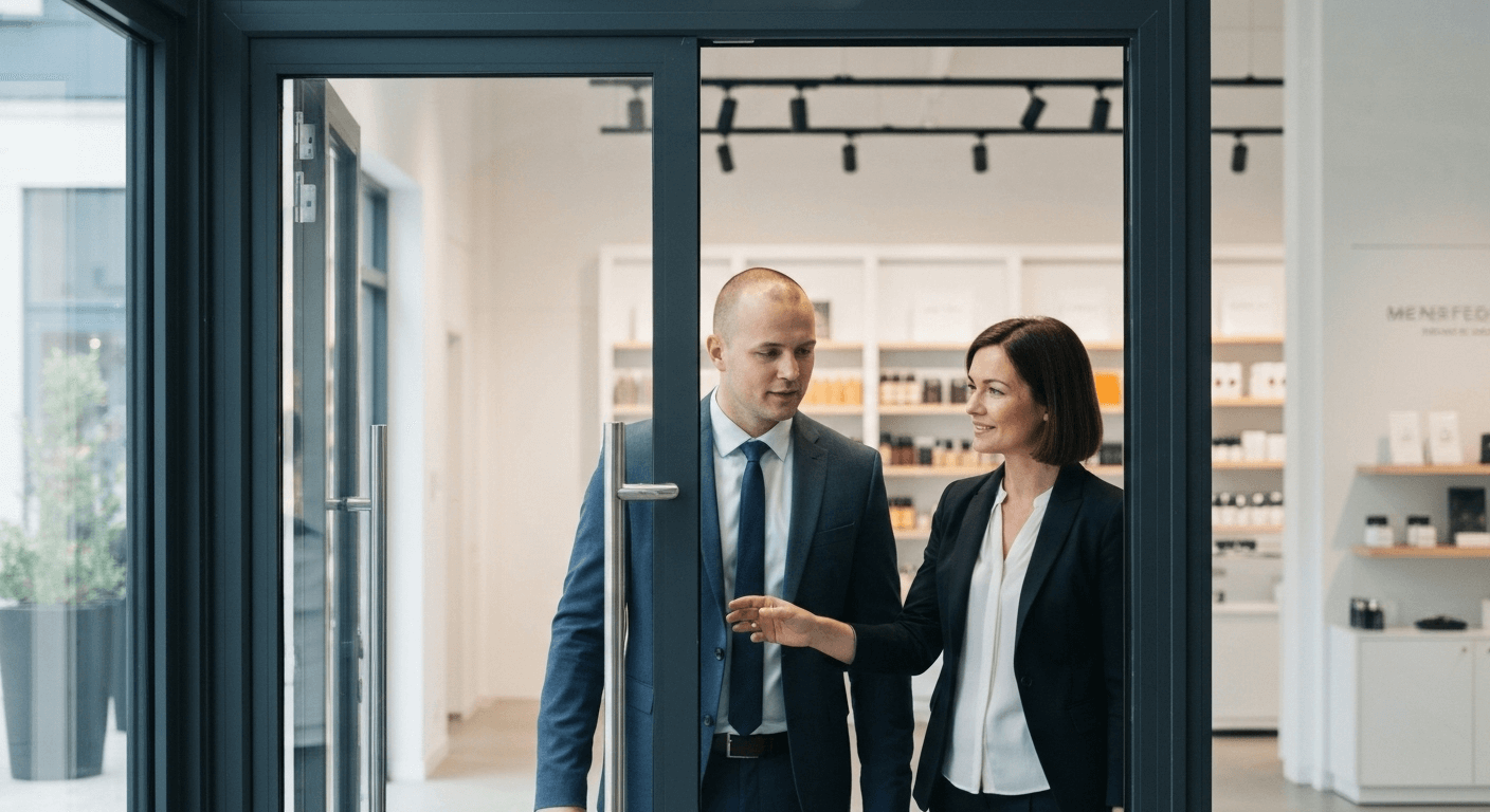 Professionals inspect double glass doors