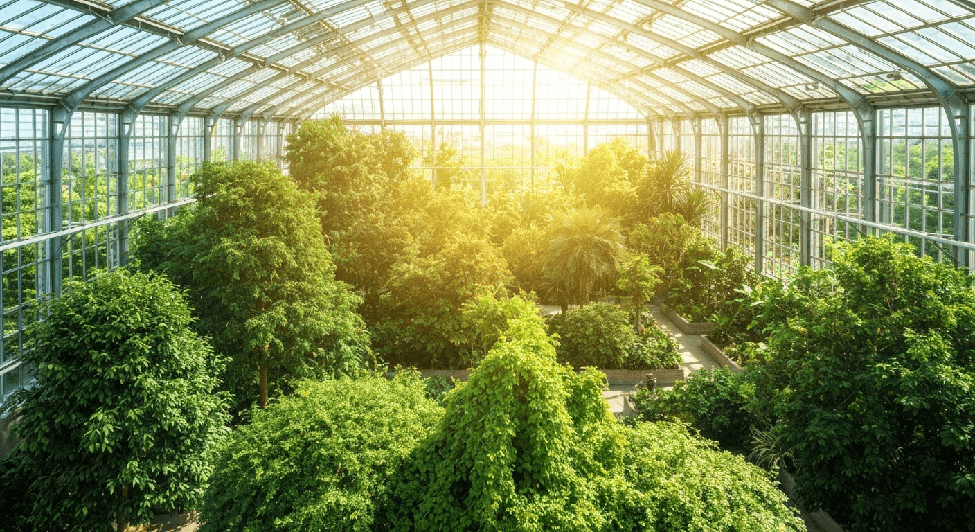 glass greenhouse with plants