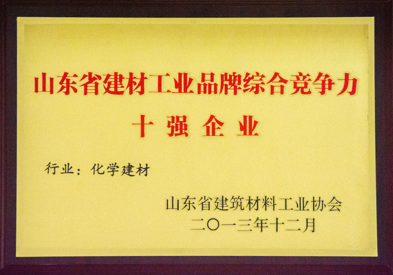 山東省建材工業品牌綜合競爭力十強企業