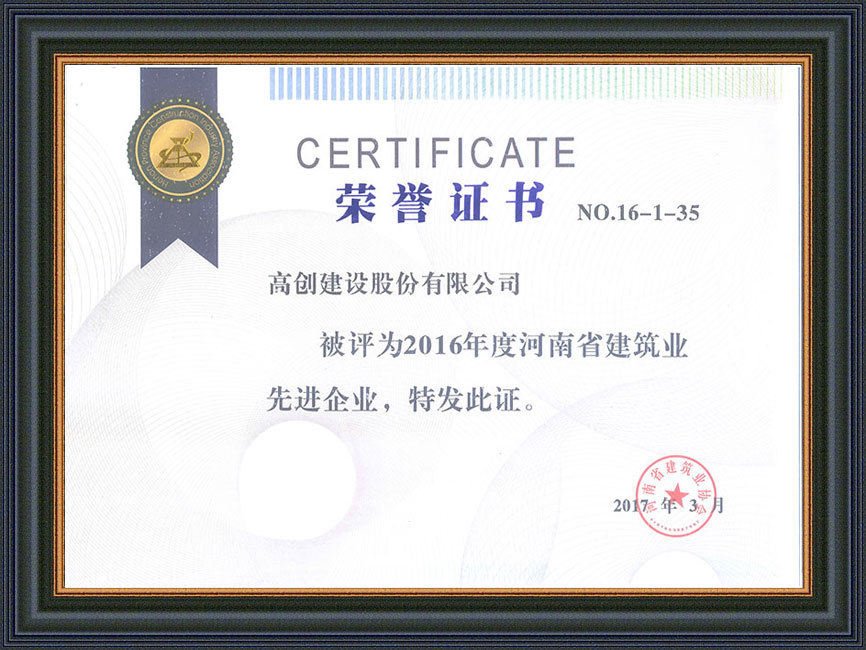 2016年度省建筑業先進企業