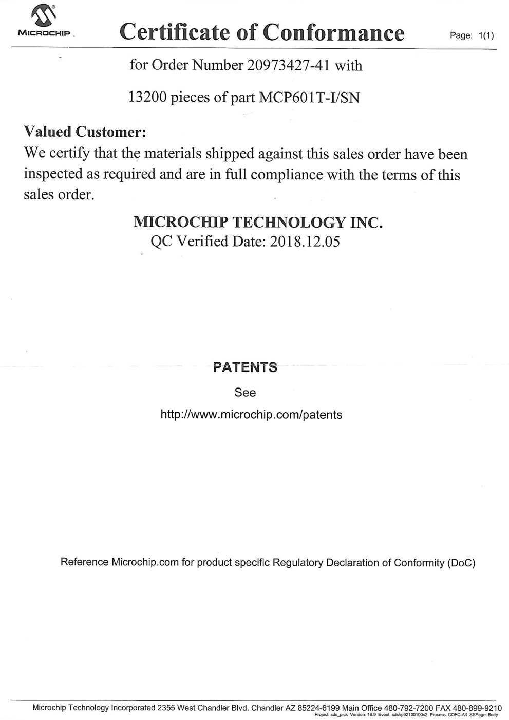 Certificate of Conformance