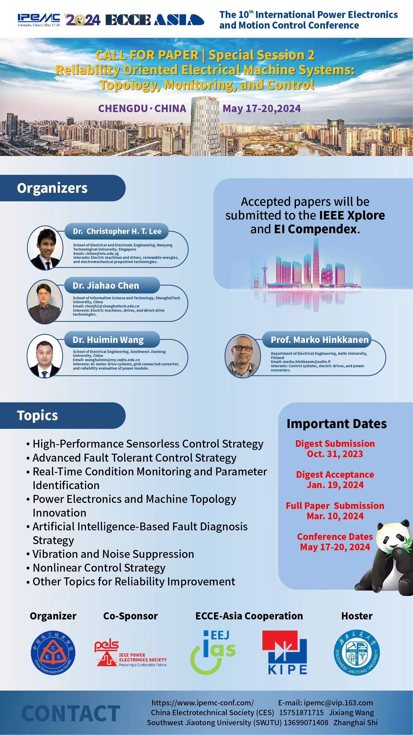 Call for Paper! Special Session 2 Reliability Oriented Electrical Machine Systems Topology