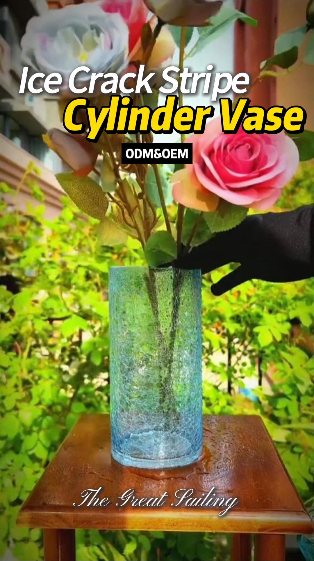 Handcrafted Ice Crackle Effect Glass Cylinder Vase